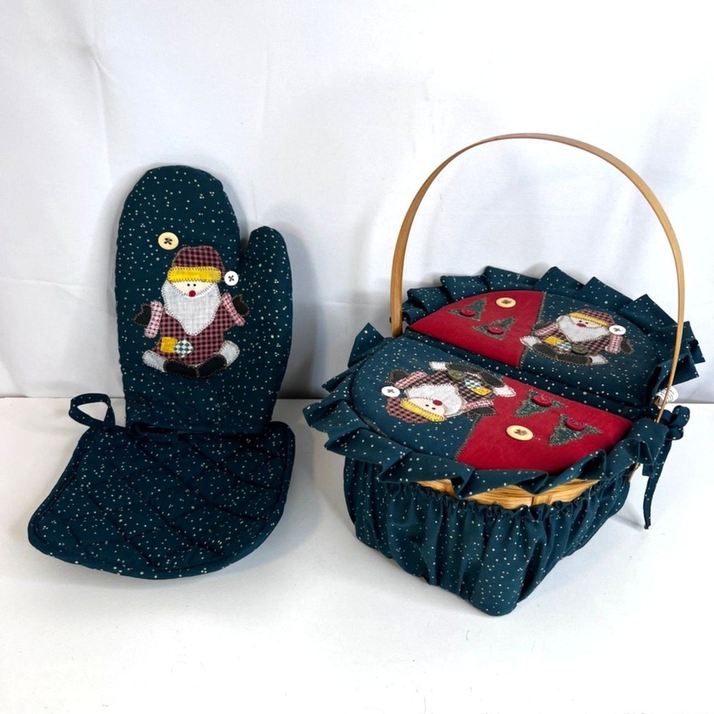 Christmas Country Farmhouse Basket Hot Pads Gift Set Sewing Notions Holiday